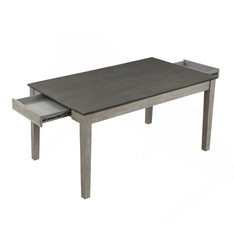 Table de salle à manger style Country Casual 5 pièces avec tiroirs et chaises d'appoint 4X, Gris