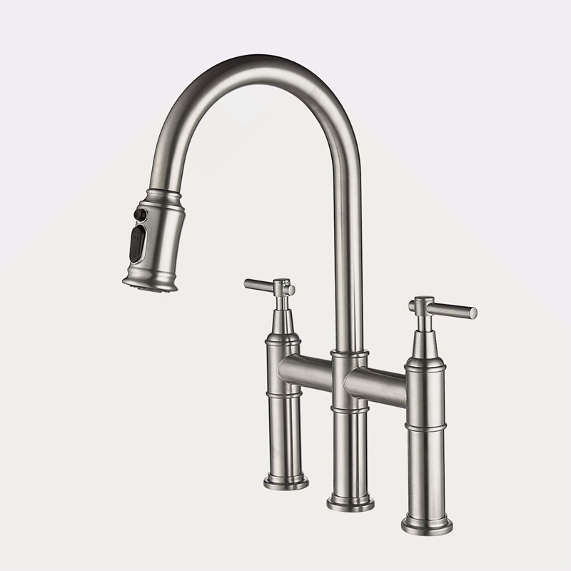 Bridge Kitchen Faucet With Pull-Down Sprayhead In Spot, Brushed Nickel