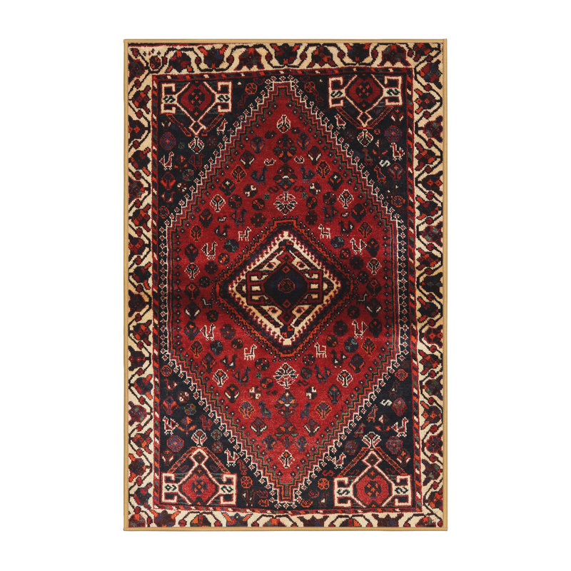 Tapis à motif oriental rouge / noir, Rectangle 7 pi x 9 pi