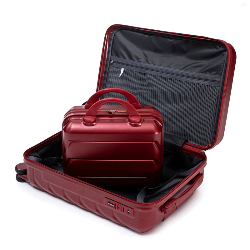 14 "/ 20" 2 pièces / ensemble dans un bagage à roulettes en ABS, avec serrure à combinaison, étui à cosmétiques 14 "(vin rouge)