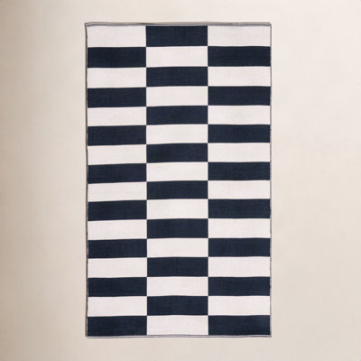 Alvana Black Ivory Hand-Woven Cotton Rug