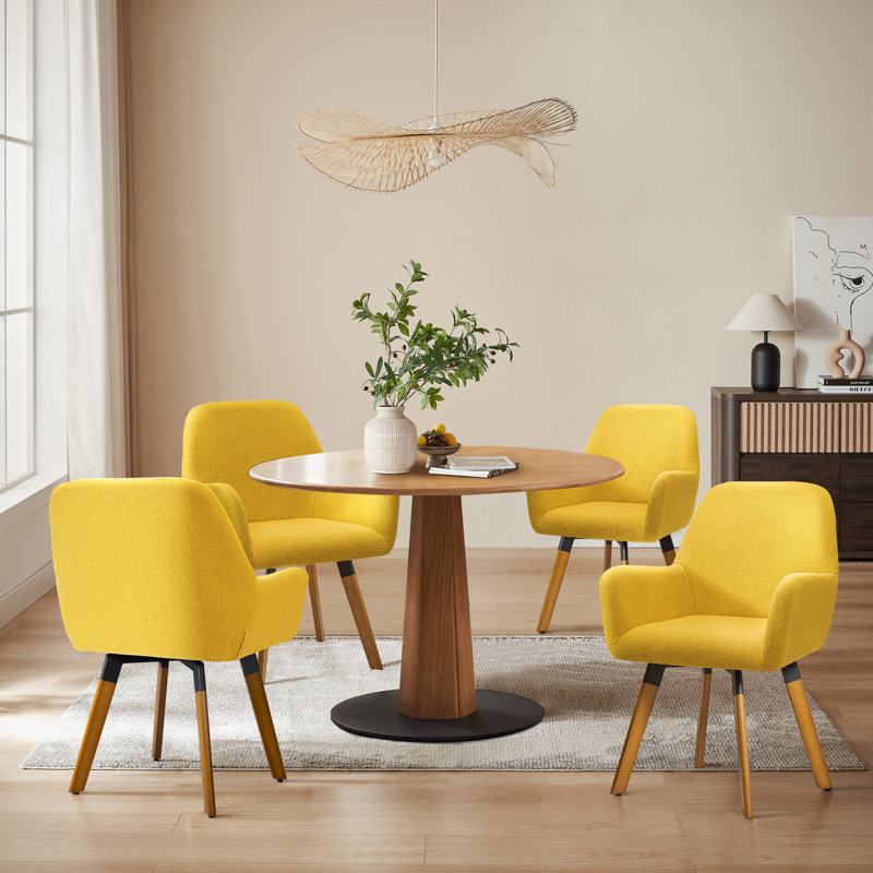 Aroya Linen Swivel Dining Armchair(Set of 4), Yellow