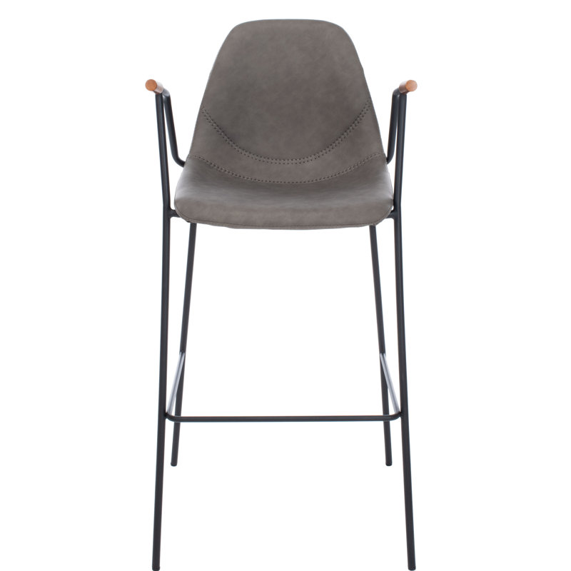 Ash Gray Leather and Metal Mid Century Bar Stool