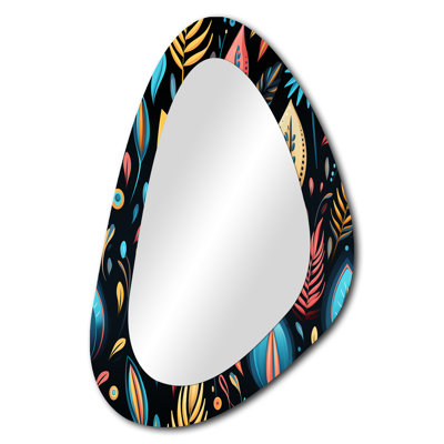 Tribal Frivolity Boho motif IV - grand miroir mural asymétrique bohème, miroir unique de forme unique bohémien, art imprimé en métal