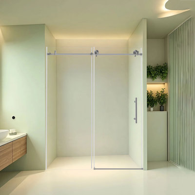 Frameless shower door 56-60 "W x 76" H, 1/4 "(6 mm) Clear Tempered Glass, Explosion Proof Film, Stainless Steel Handle,Brushed Nickel