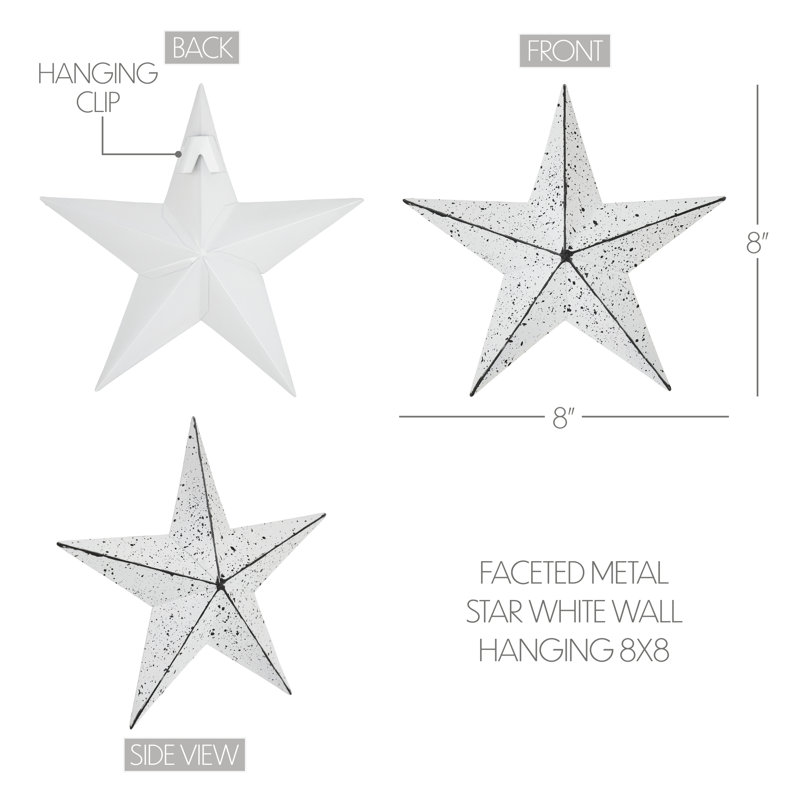  Décoration murale festive en métal étoile, Blanc, H 8 po x l 8 po x P 0,75 po