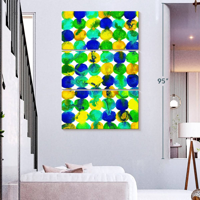 Bleu, jaune, vert, abstrait, motif de peinture fluide, H 74 po x l 48 po