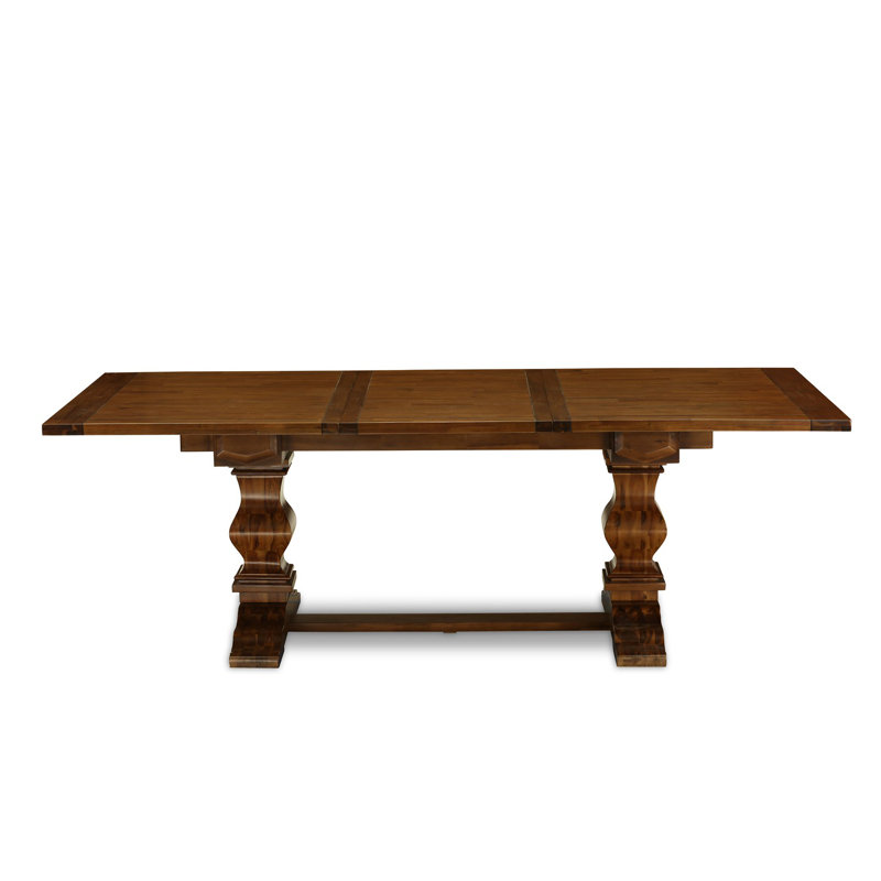 7 Piece Dining Table Set consists of a Rectangle Removable Leaf Kitchen Table and 6 Brown Linen Fabric Parson Chairs, Antique Walnut