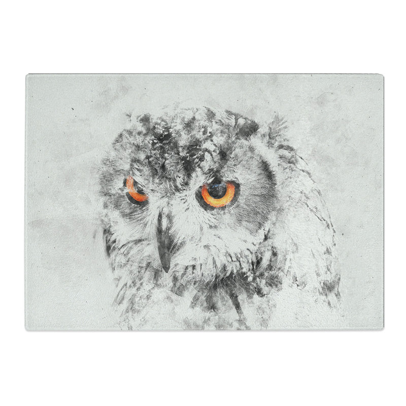 Tempered Glass Orange Eyed Owl Chopping Board, 28.5 cm x 39 cm