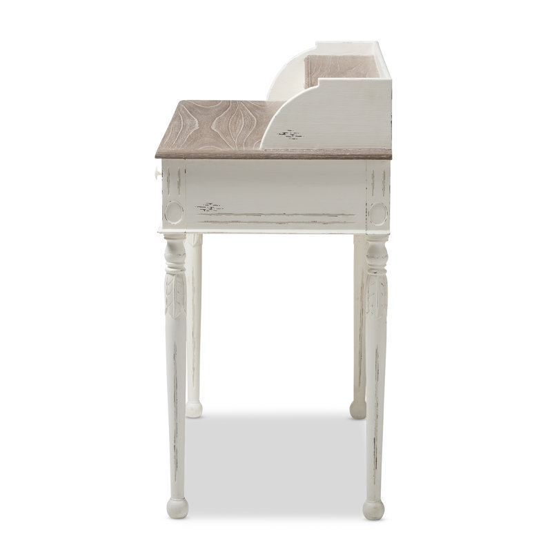 Anjou Chic White and Light Brown Writing Desk with Storage