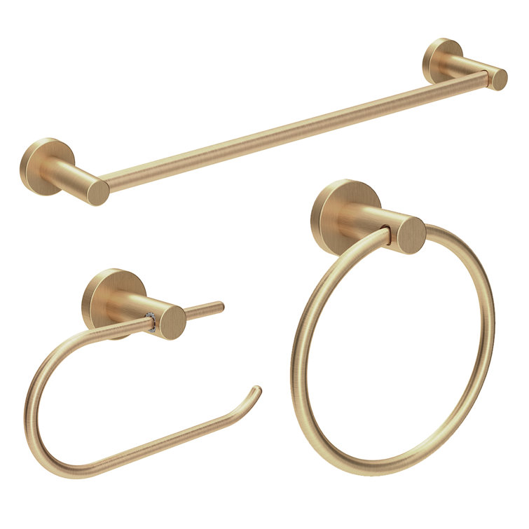 Dia 3 Piece Bath Hardware Set with Toilet Paper Holder, 18 in. Towel Bar, and Towel Ring