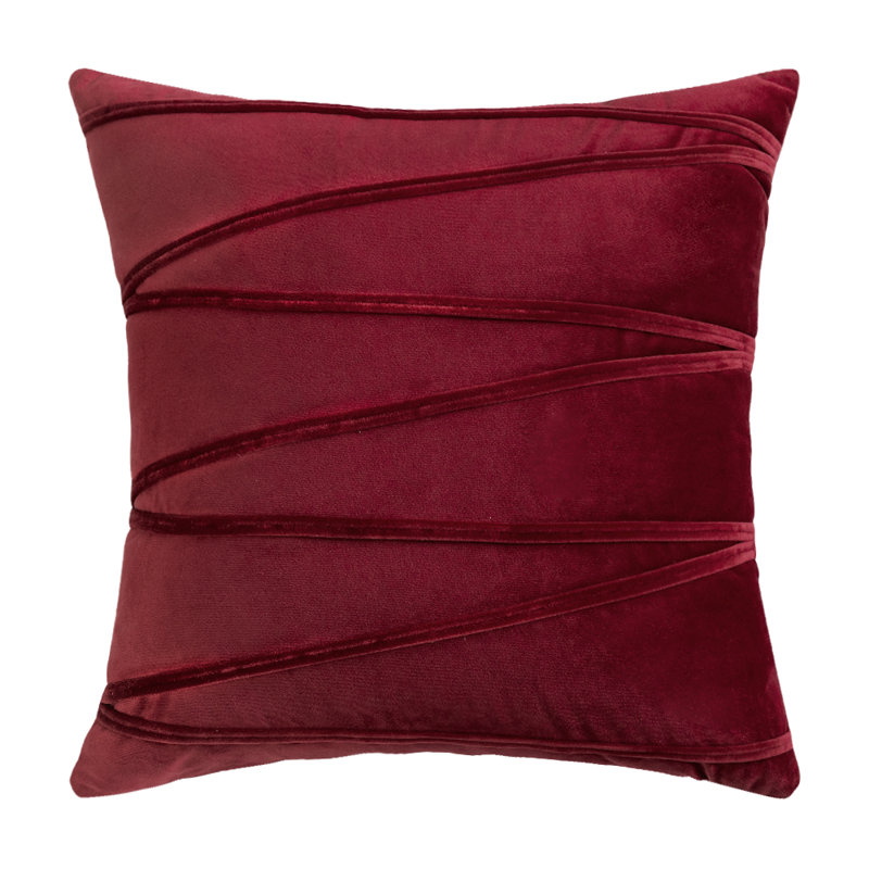 Housse de coussin carrée en velours, 18 po x 18 po, Vin rouge, Polyester