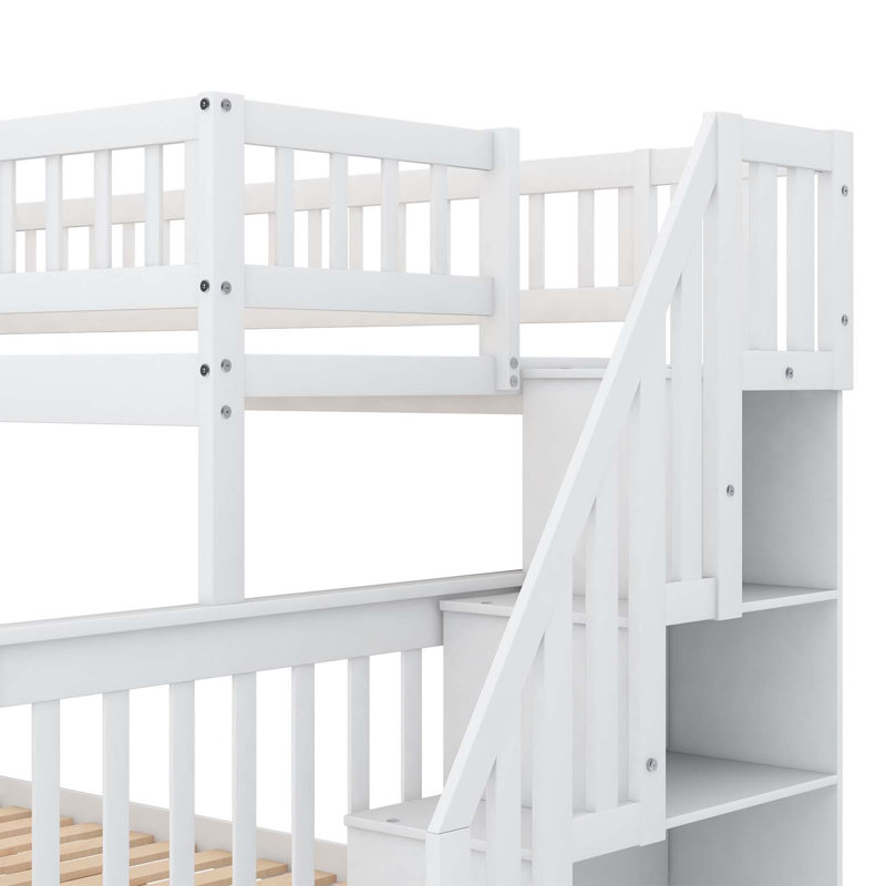 Lit superposé simple au dessus d'un escalier avec rangement, blanc