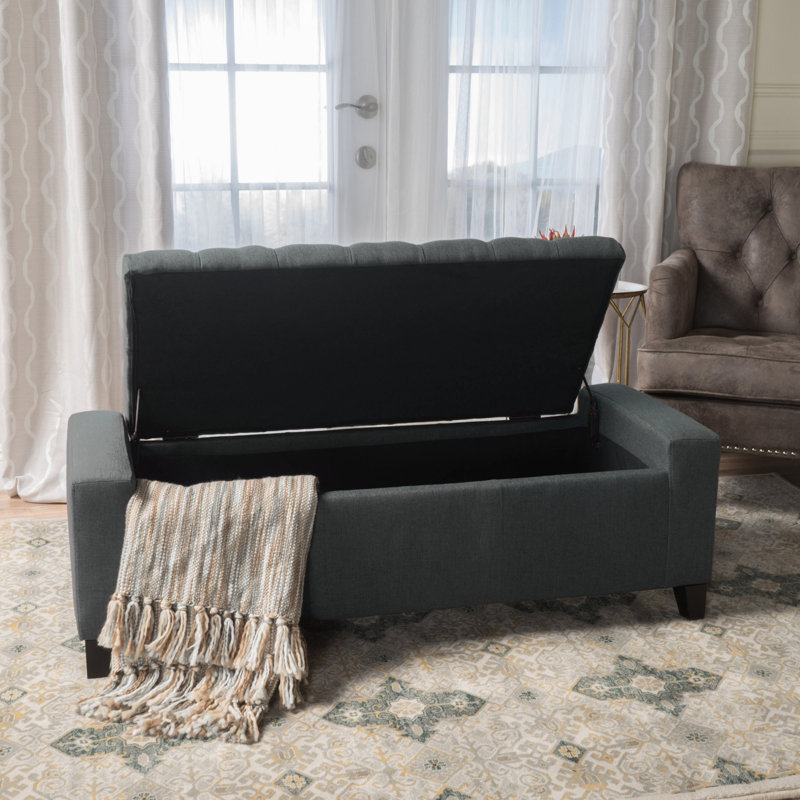 Kaiyana Upholstered Ottoman, Storage Ottoman, Dark Gray Fabric