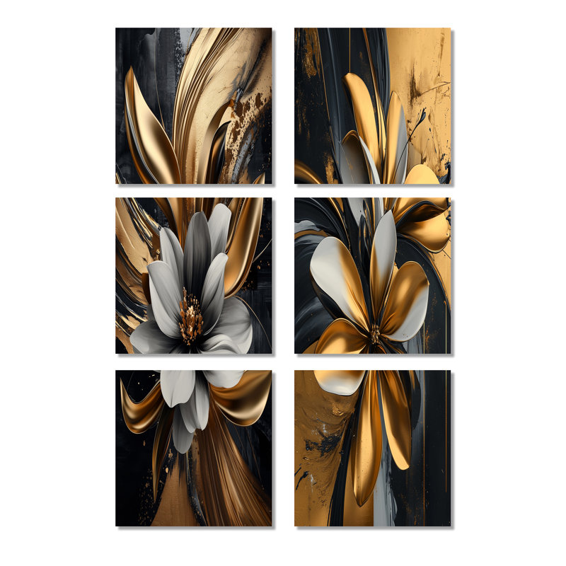 Chantel - Ensemble de 6 impressions murales florales, Toile tendue, Ne s’applique pas