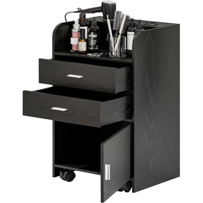 Thame Salon Station for Hair Stylist,Salon Station Storage Cabinet on Wheels, Salon Table with 2 Drawers, Stylist Storage Cabinet, Rolling Beauty Station with 2 Hair Dryer Holders
