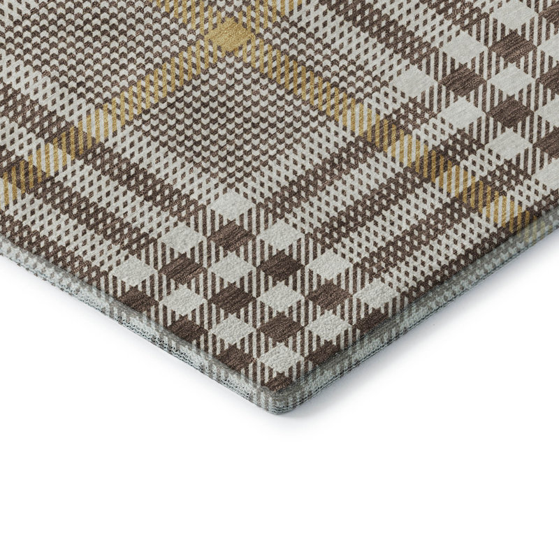 Premium Machine Washable Corry AMF1054 Plaid Rug, Round 8'