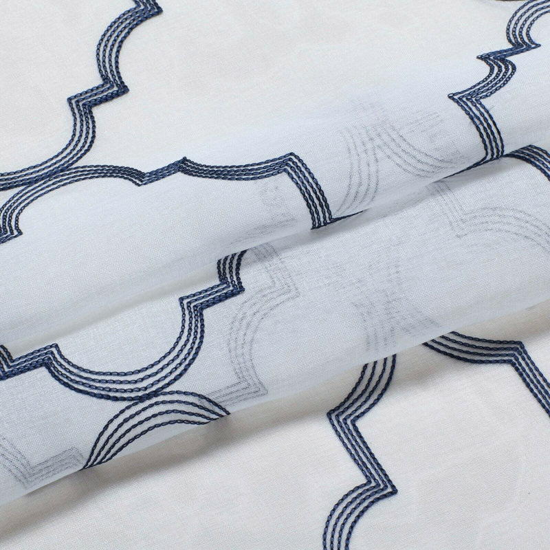 Lillias Fine Lattice Clover Designed Matte Trellis Geometric Sheer Grommet Curtain Panels, Navy
