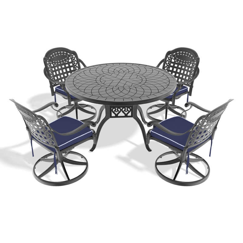 5-Piece All-Weather Cast Aluminum Dining Set, Include 4 Swivel Chairs And 47.24" Round Table With Frame