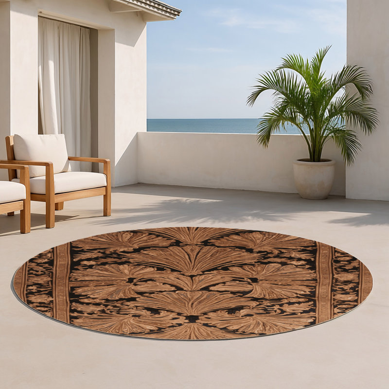 Tapis d'intérieur et d'extérieur brun français, Rond 5 pi