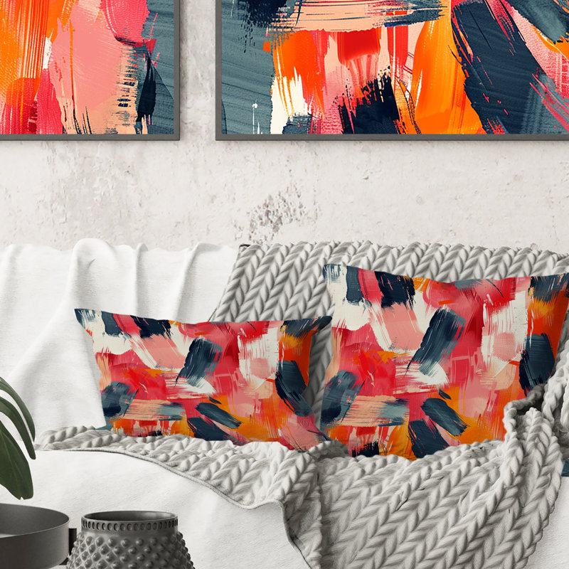 Red Brush Strokes - Coussin décoratif moderne, H 16 po x l 16 po