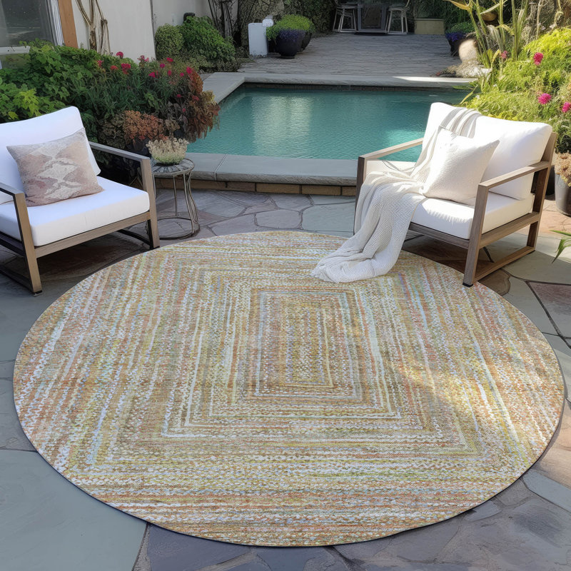 Tapis brun clair d'intérieur / extérieur lavable à la machine, Rond 8 pi