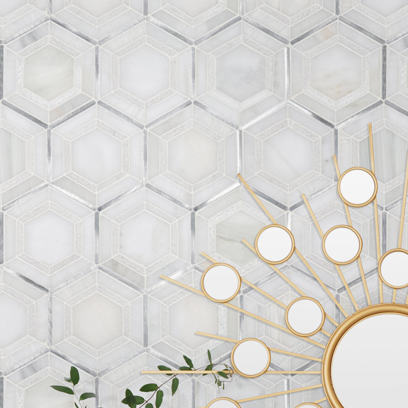 Carrelage mural mosaïque en métal 10 po x 12 po Artemis Hexagon, Plata vénitien
