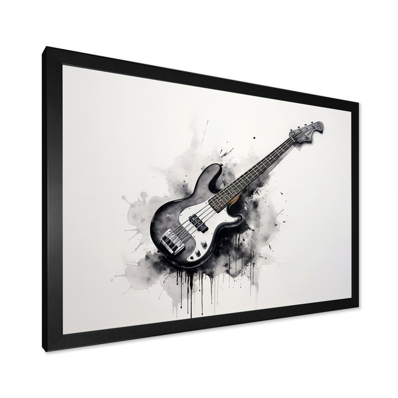 Bass Reverberation Cool Charcoal III - Reproduction d'art mural musique, Cadre simple noir, H 34 po x l 44 po x P 1,5 po