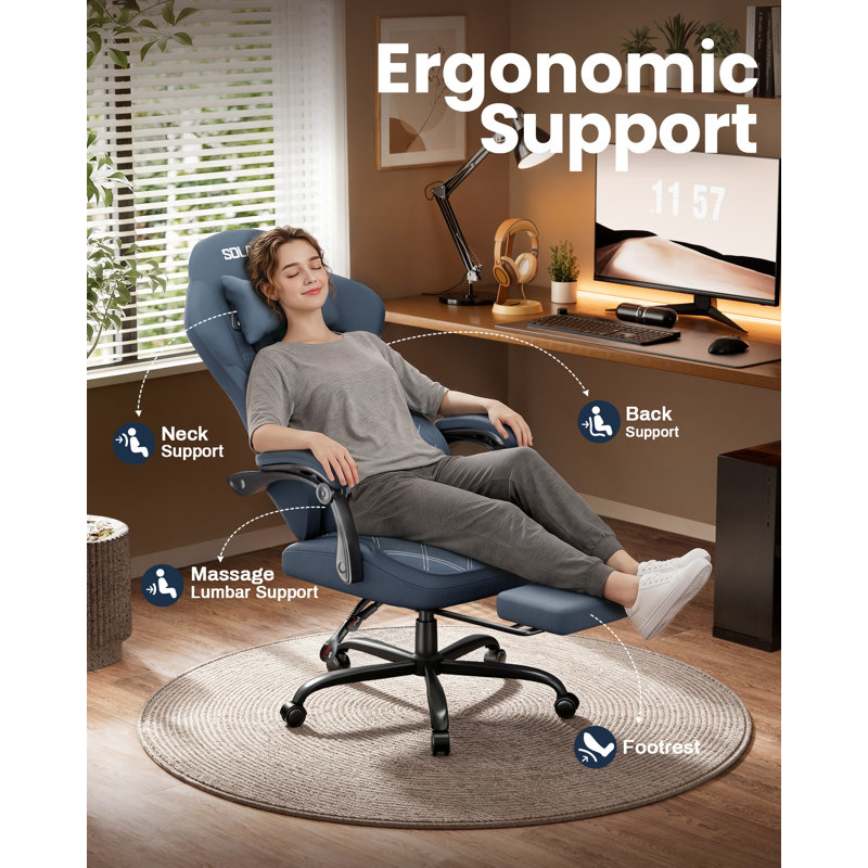 Brayden Studio Game Chair with Footrest, Video Game Chair, Gaming Computer Chair, Ergonomic Height Adjustable Game Chair for Adults with with 360°-Swivel Seat and Headrest, Swivel Breathable Felt Fabric Office Chair