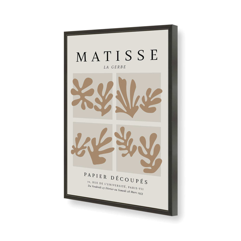 Matisse's La Gerbe Quartet à imprimé brun dans un cadre, H 11 po x l 9 po, Noir satiné