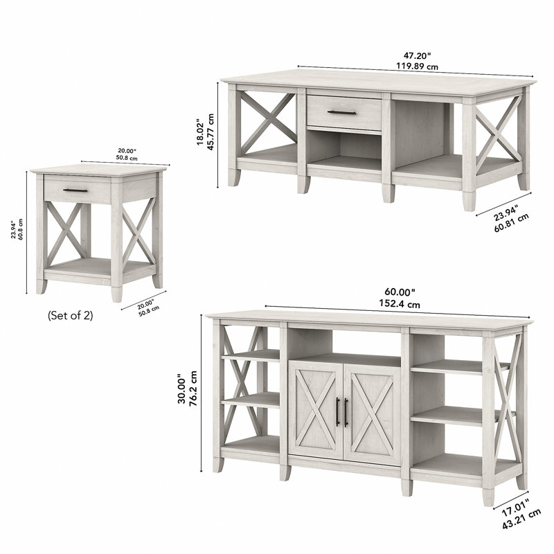 Ensemble de tables basses 5 pièces Kaionna, Chêne blanc lin