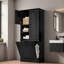 Grande armoire de rangement pour salle de bain avec tablettes réglables, grand panier rabattable et armoires fermées-145115359