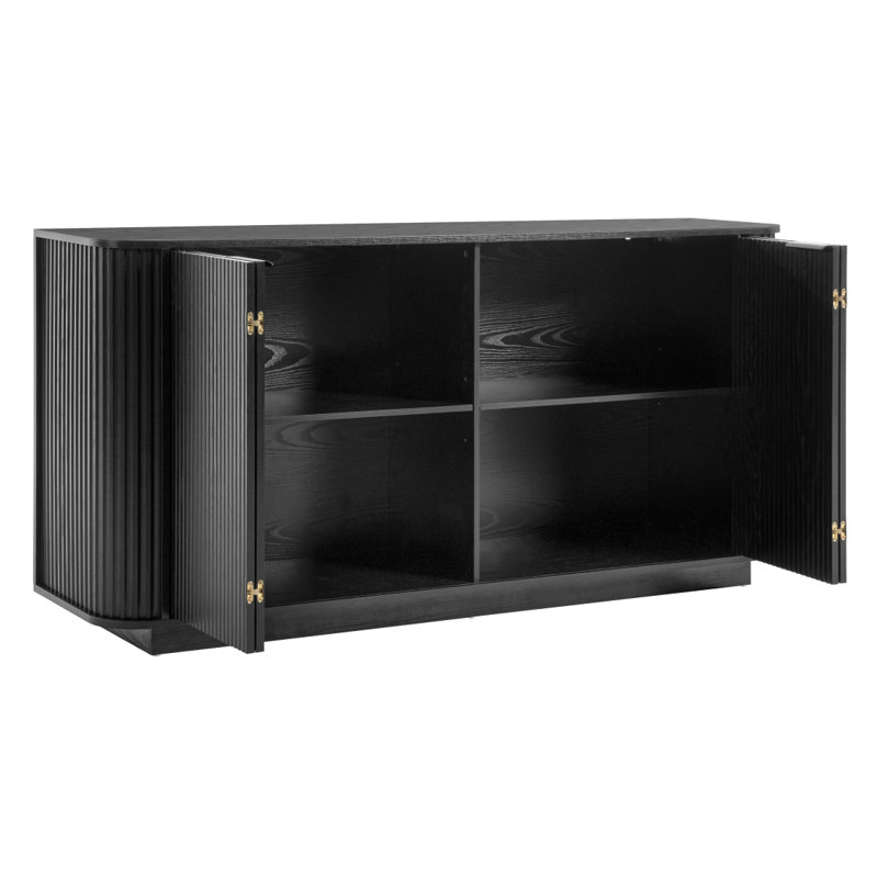 63" Double-Door Wavy Storage Sideboard Buffet Cabinet with Adjustable Shelves for Living Room, Kitchen, Hallway, etc., Black