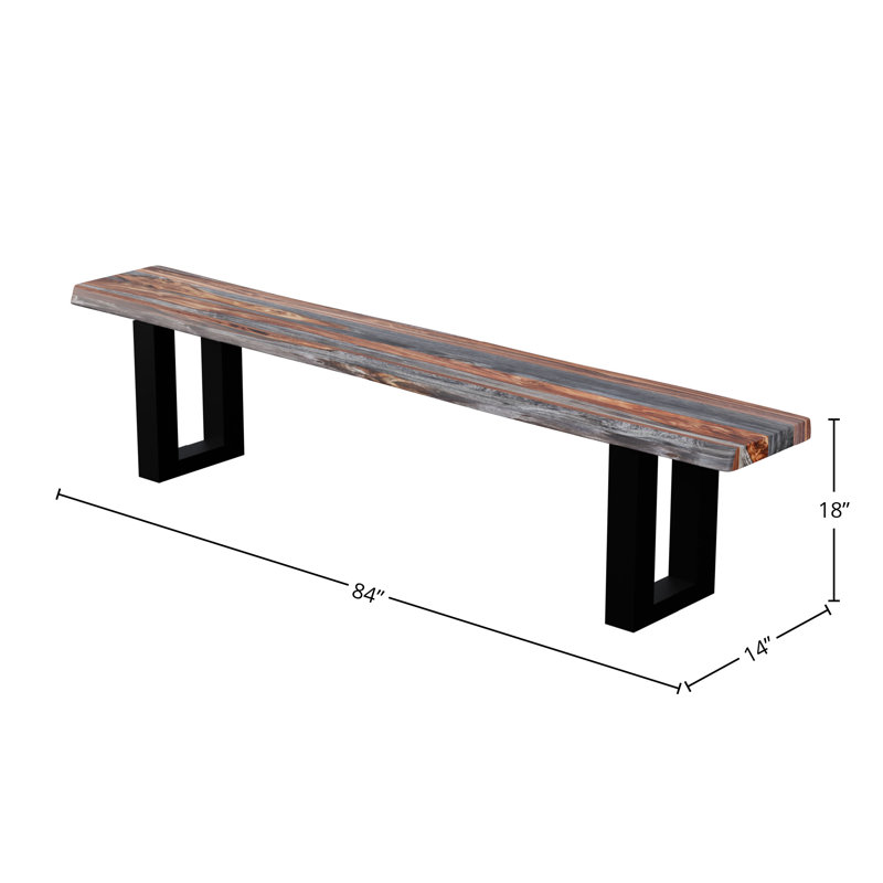 Banc en bois massif Bax, Brun / noir, H 18 po x l 84 po x P 5 po