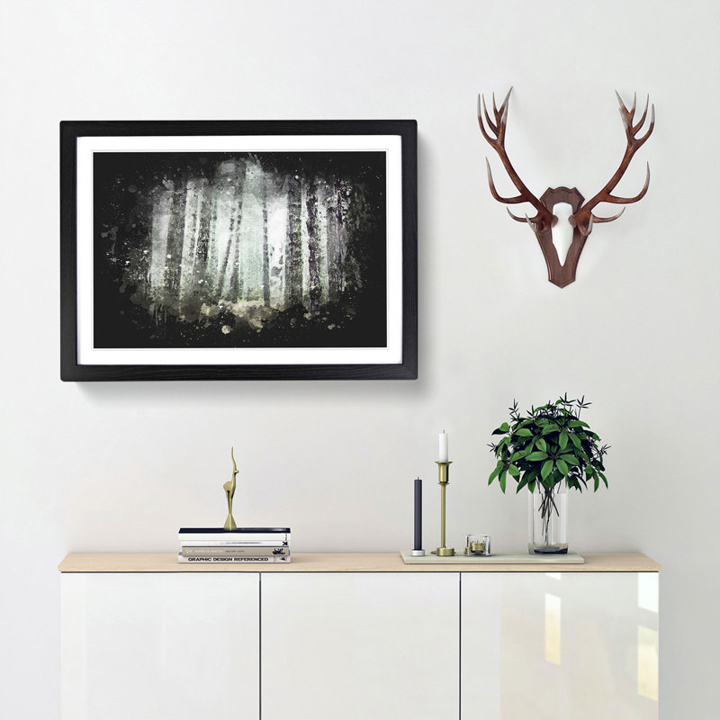View of a Pine Tree Forest - Picture Frame Graphic Art Print, 24cm H x 33cm W x 2cm D, Black Framed