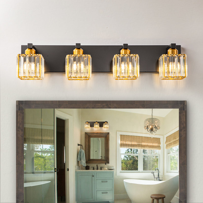 Éclairage pour meuble-lavabo à intensité variable Paislyn, Noir mat / Or, 4