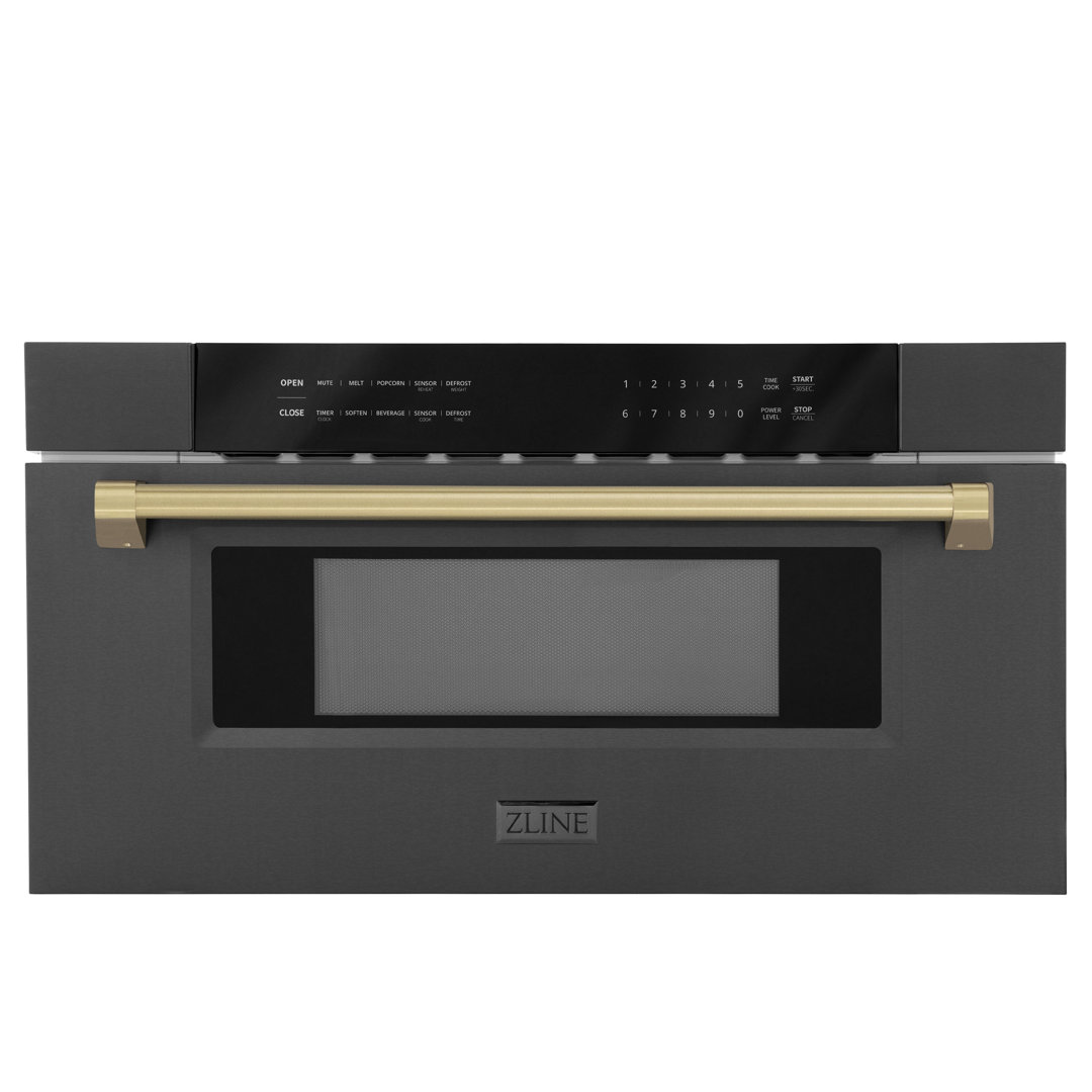 ZLINE Autograph Edition 30 in. 1.2 cu. ft. Built-in Microwave Drawer in Black Stainless Steel and Accents ZLINE Accent