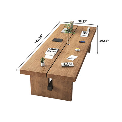 62.99"Modern Solid Wood Long Slab Conference Table, Large Office Meeting Negotiation Desk for Conference Room