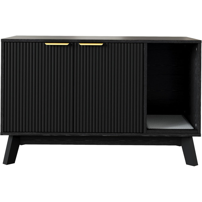 Enceinte de litière pour chat 38,6 "avec tapis et trous ventilés - meubles de litière cachés, table de bout, Black