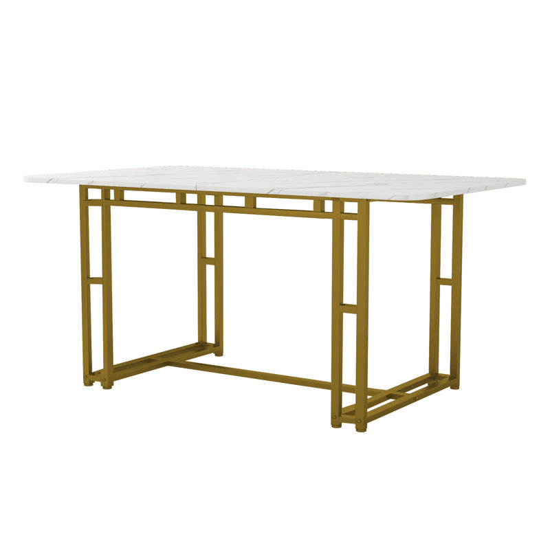Loni Rectangular Dining Table with Iron Base, Gold