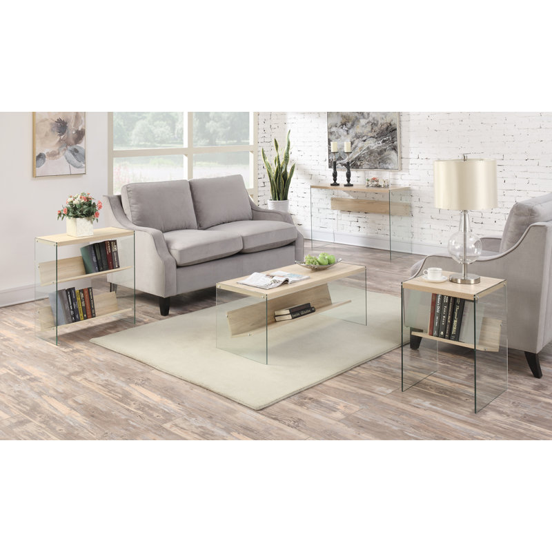 Console de 44 po avec cadre en verre Allegonda, Blanc patiné