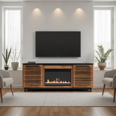 Liddel 69 inch Fireplace TV Stand Console for TVs up to 80 inches, Bourbon and Black Finish