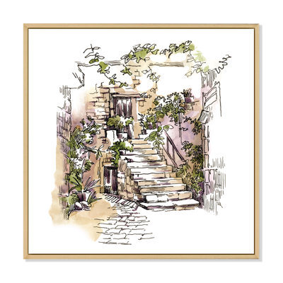 Vintage Old Europe View V - peinture sur toile encadrée