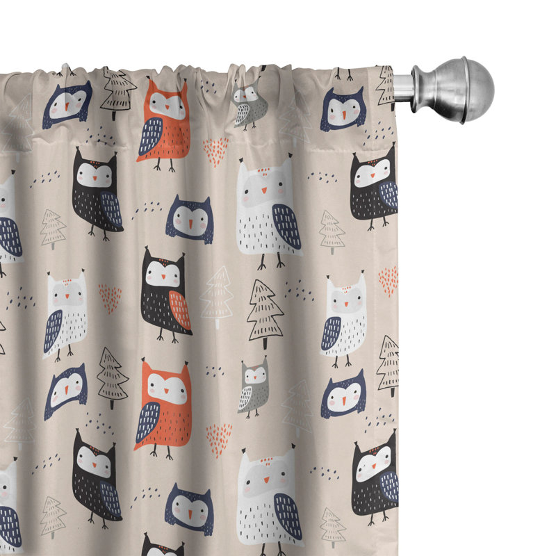 Owl Print Semi-Sheer Rod Pocket Curtain Panels, 28" x 84"