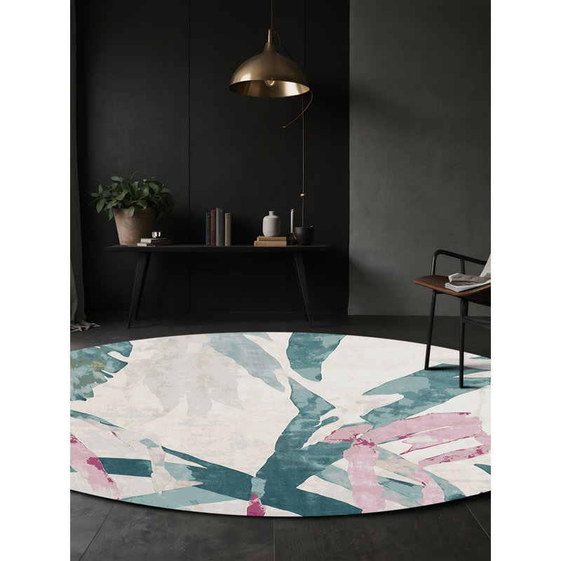 Tapis gris soyeux et moelleux, Rond 3 pi