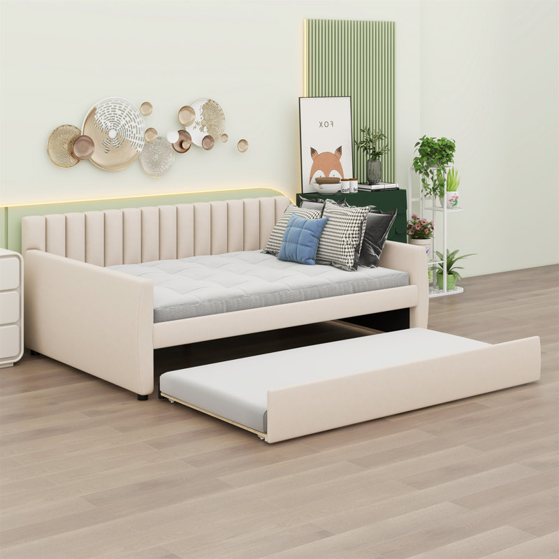 Lit de jour rembourré avec couchette, Beige
