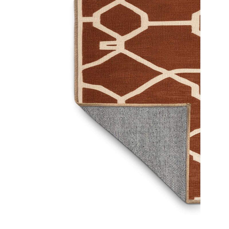 Tapis brun treillis lavable à la machine, Rond 8 pi