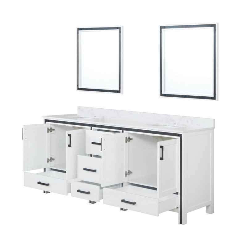 Ziva 80 in W x 22 in D Double Bath Vanity, White Top and 30 in Mirrors, Dark Gray, White Cultured Marble
