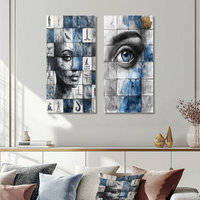 «Blue égyptien hiéroglyphes», ensemble de 2 pièces d'art mural