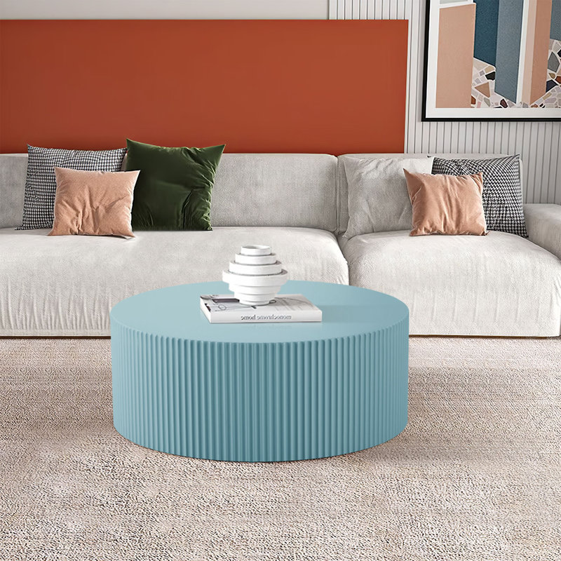 Bloxson Stylish and Minimalist Wave Stripe Coffee Table, Modern Round Coffee Table, Drum Circle Coffee Table for Living Room, Bedroom